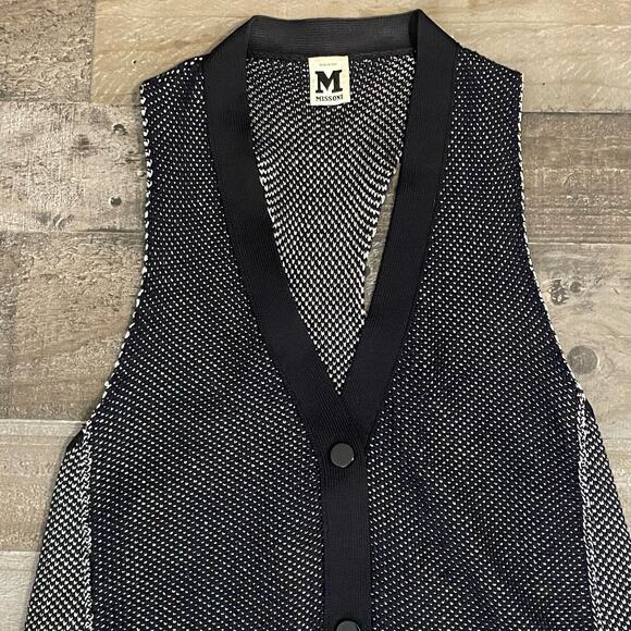 Missoni Sweater Vest Cardigan Sleeveless Racerback Knit Black Metallic Silver - Picture 6 of 16